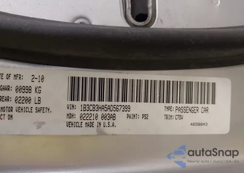 2010 Dodge Caliber Mainstreet from USA, damaged, VIN 1B3CB3HA5AD567399